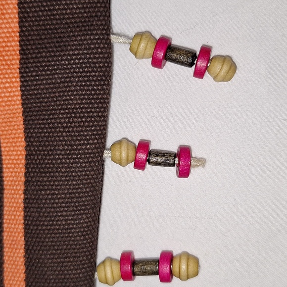 Bohemian striped purse with wooden circle handles - Picture 2 of 9